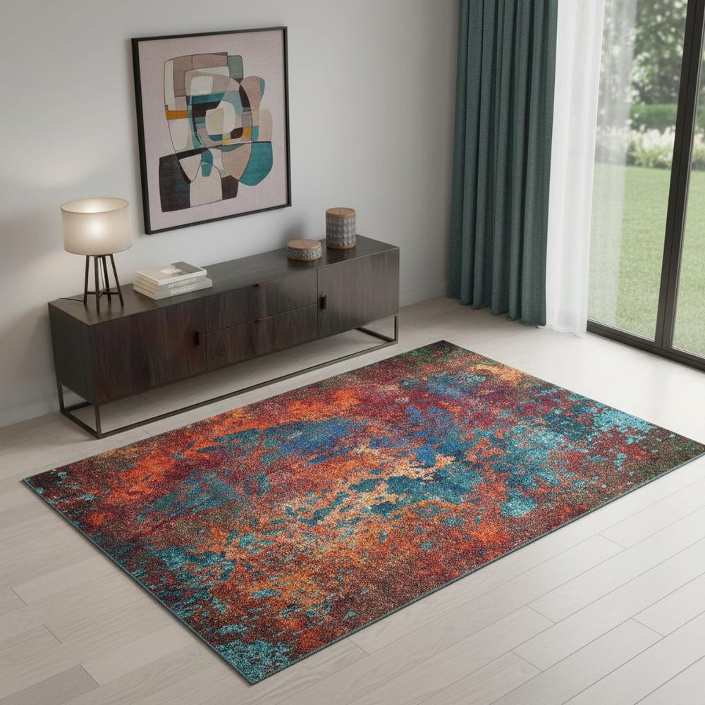 4' X 6' Atlantic Abstract Power Loom Non Skid Area Rug