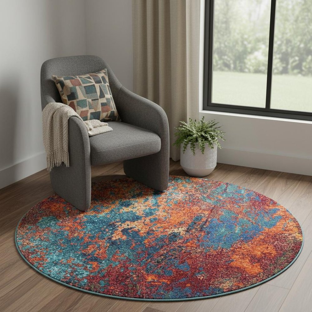 4' X 4' Atlantic Round Abstract Power Loom Non Skid Area Rug