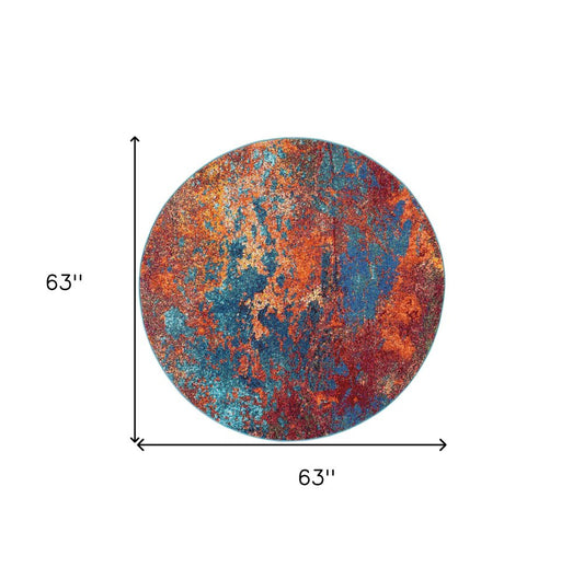 5' X 5' Atlantic Round Abstract Power Loom Non Skid Area Rug