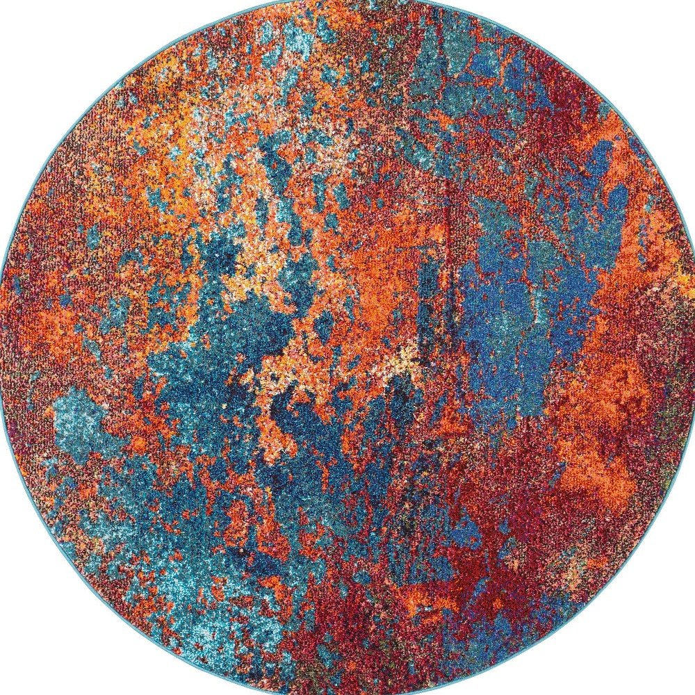 5' X 5' Atlantic Round Abstract Power Loom Non Skid Area Rug