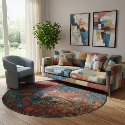 8' X 8' Atlantic Round Abstract Power Loom Non Skid Area Rug
