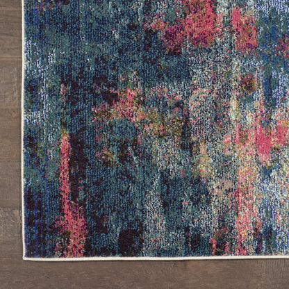 2' X 6' Blue And Yellow Abstract Power Loom Non Skid Area Rug