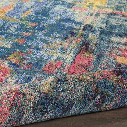 2' X 6' Blue And Yellow Abstract Power Loom Non Skid Area Rug