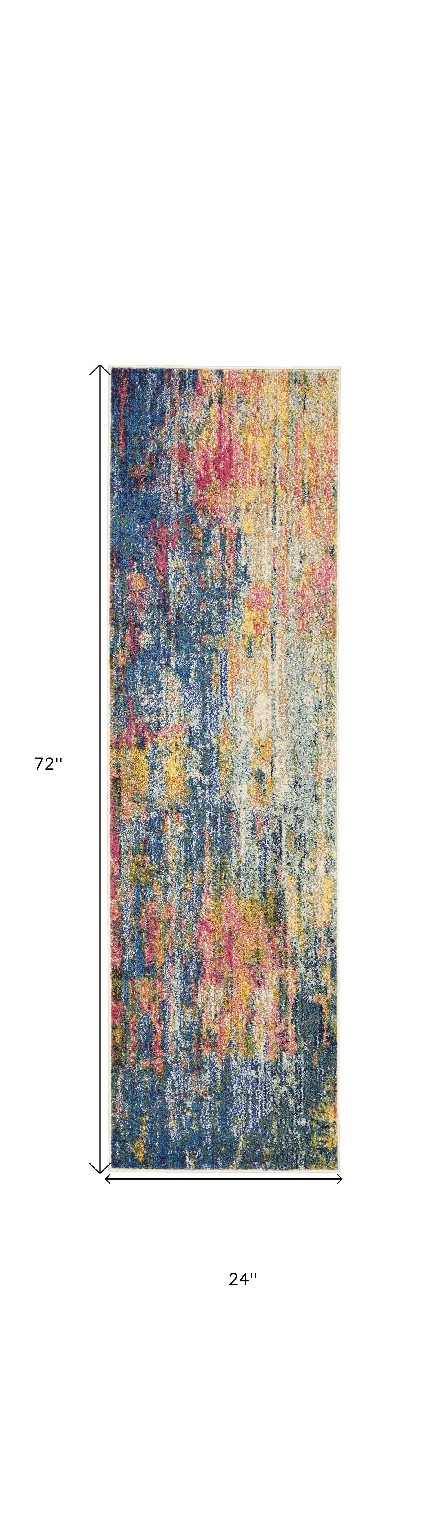 2' X 6' Blue And Yellow Abstract Power Loom Non Skid Area Rug