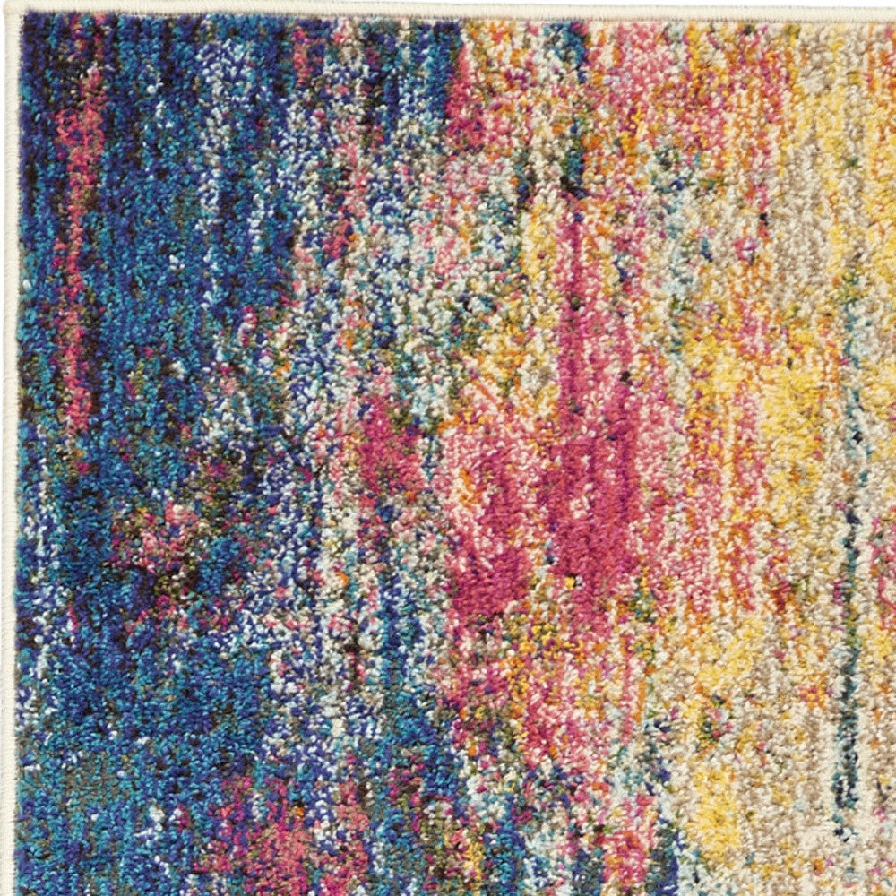 2' X 6' Blue And Yellow Abstract Power Loom Non Skid Area Rug