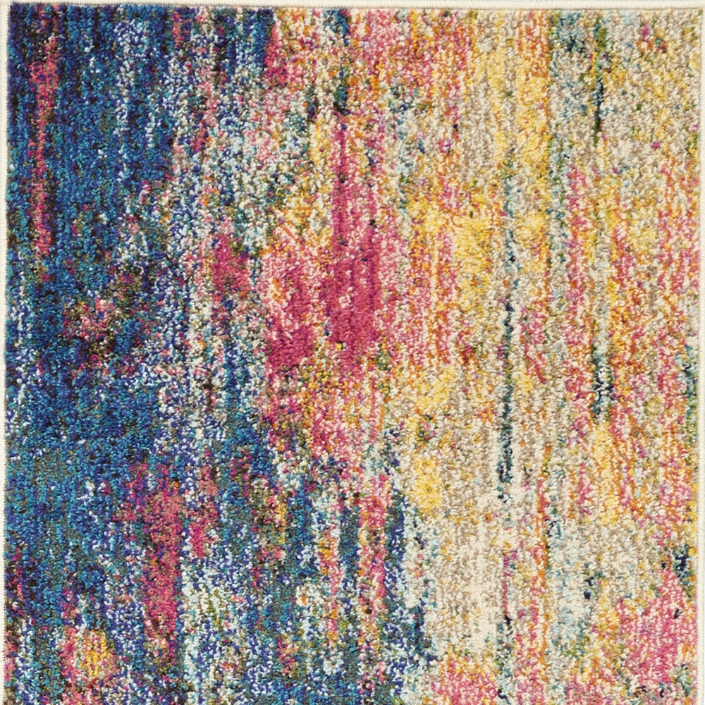 2' X 6' Blue And Yellow Abstract Power Loom Non Skid Area Rug