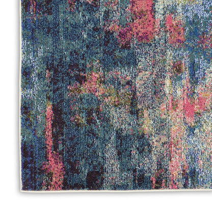2' X 6' Blue And Yellow Abstract Power Loom Non Skid Area Rug