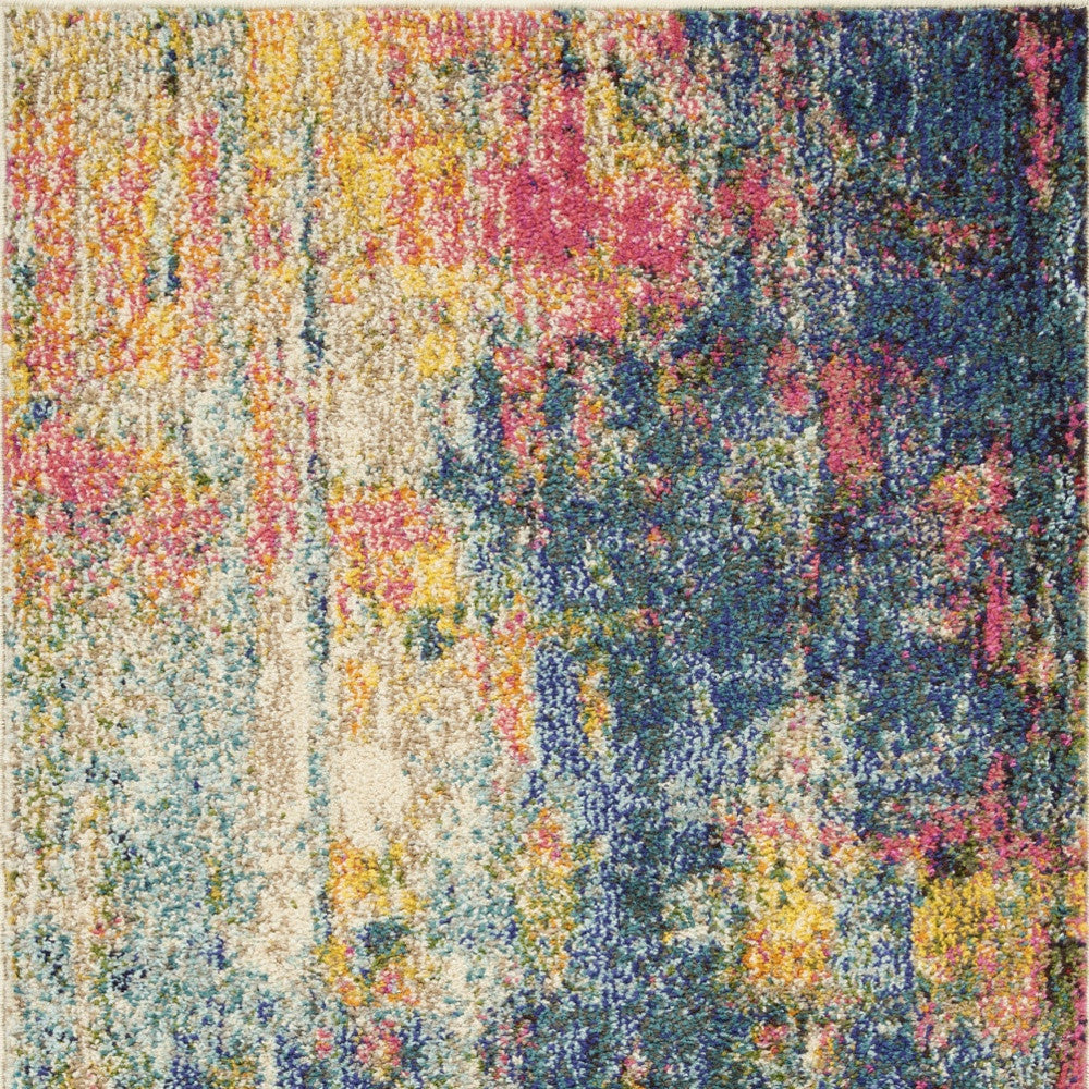 2' X 4' Blue And Yellow Abstract Power Loom Non Skid Area Rug