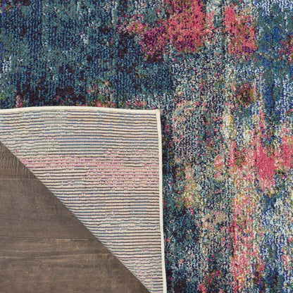 2' X 8' Blue And Yellow Abstract Power Loom Non Skid Runner Rug