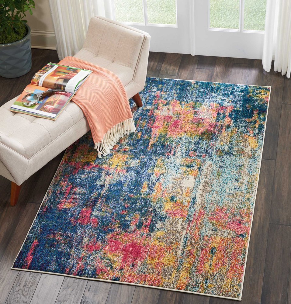4' X 6' Blue And Yellow Abstract Power Loom Non Skid Area Rug
