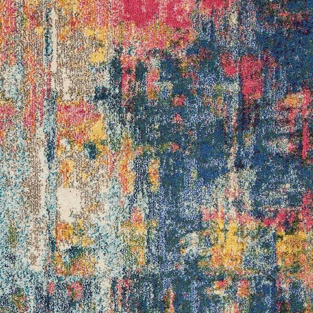 4' X 6' Blue And Yellow Abstract Power Loom Non Skid Area Rug