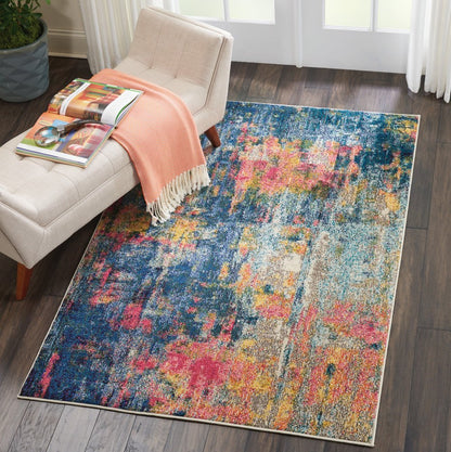 4' X 6' Blue And Yellow Abstract Power Loom Non Skid Area Rug