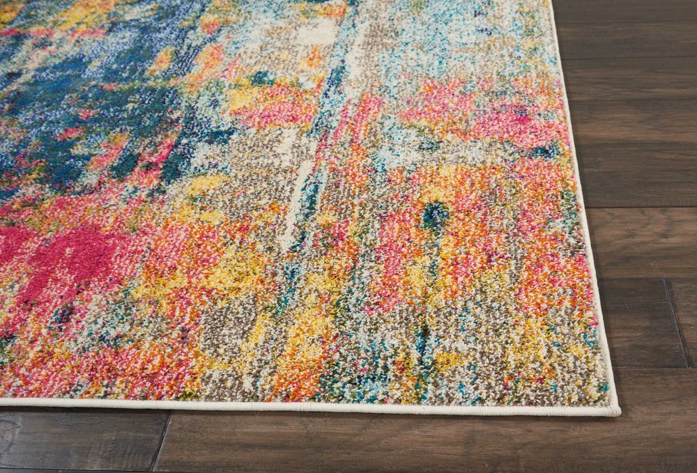 4' X 6' Blue And Yellow Abstract Power Loom Non Skid Area Rug