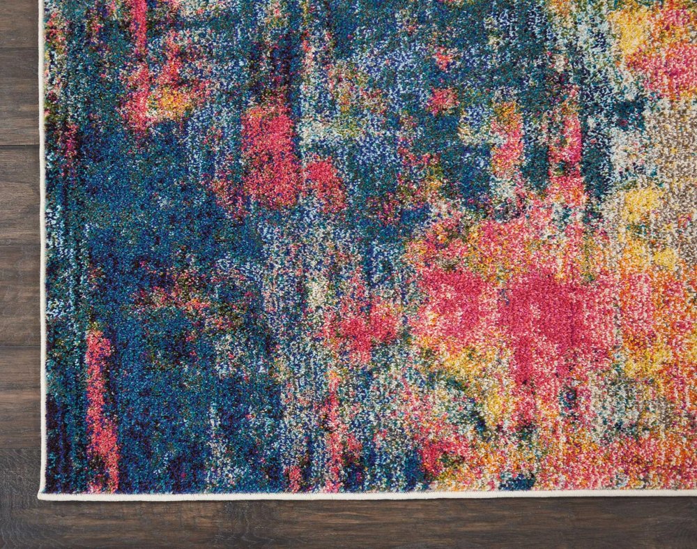 4' X 6' Blue And Yellow Abstract Power Loom Non Skid Area Rug