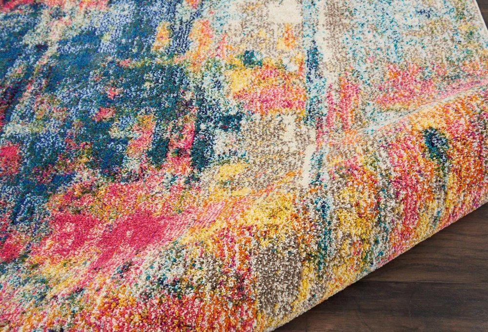 4' X 6' Blue And Yellow Abstract Power Loom Non Skid Area Rug