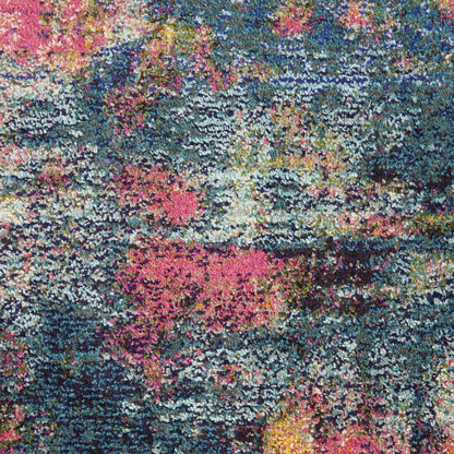 4' Blue And Yellow Abstract Round Rug