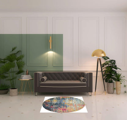 4' Blue And Yellow Abstract Round Rug