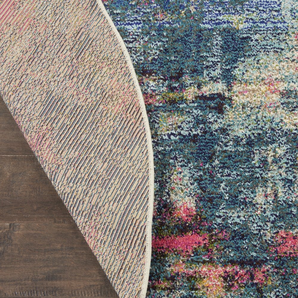5' X 5' Blue And Yellow Round Abstract Power Loom Non Skid Area Rug