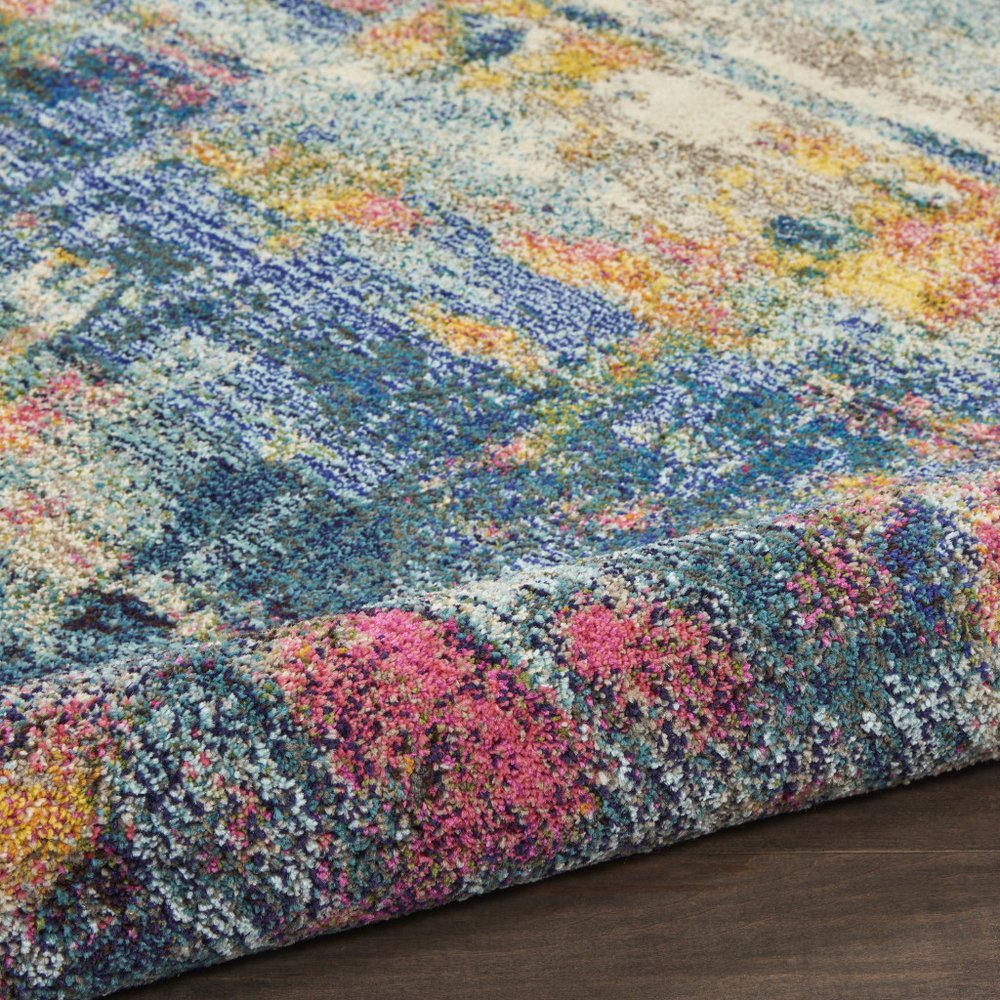 5' X 5' Blue And Yellow Round Abstract Power Loom Non Skid Area Rug