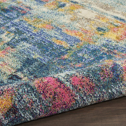 5' X 5' Blue And Yellow Round Abstract Power Loom Non Skid Area Rug