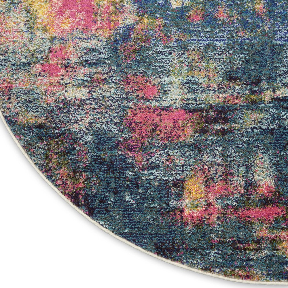 5' X 5' Blue And Yellow Round Abstract Power Loom Non Skid Area Rug