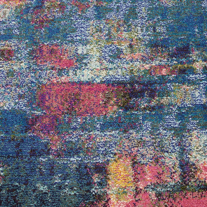 8' X 8' Blue And Yellow Round Abstract Power Loom Non Skid Area Rug