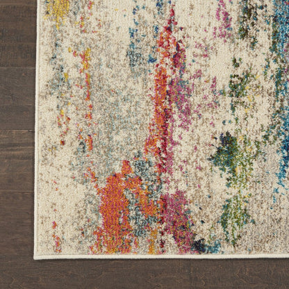 2' X 6' Ivory Abstract Power Loom Non Skid Area Rug