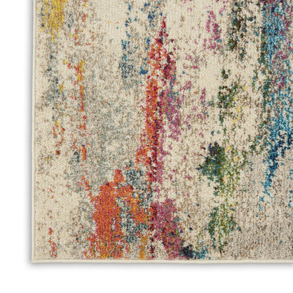 2' X 6' Ivory Abstract Power Loom Non Skid Area Rug
