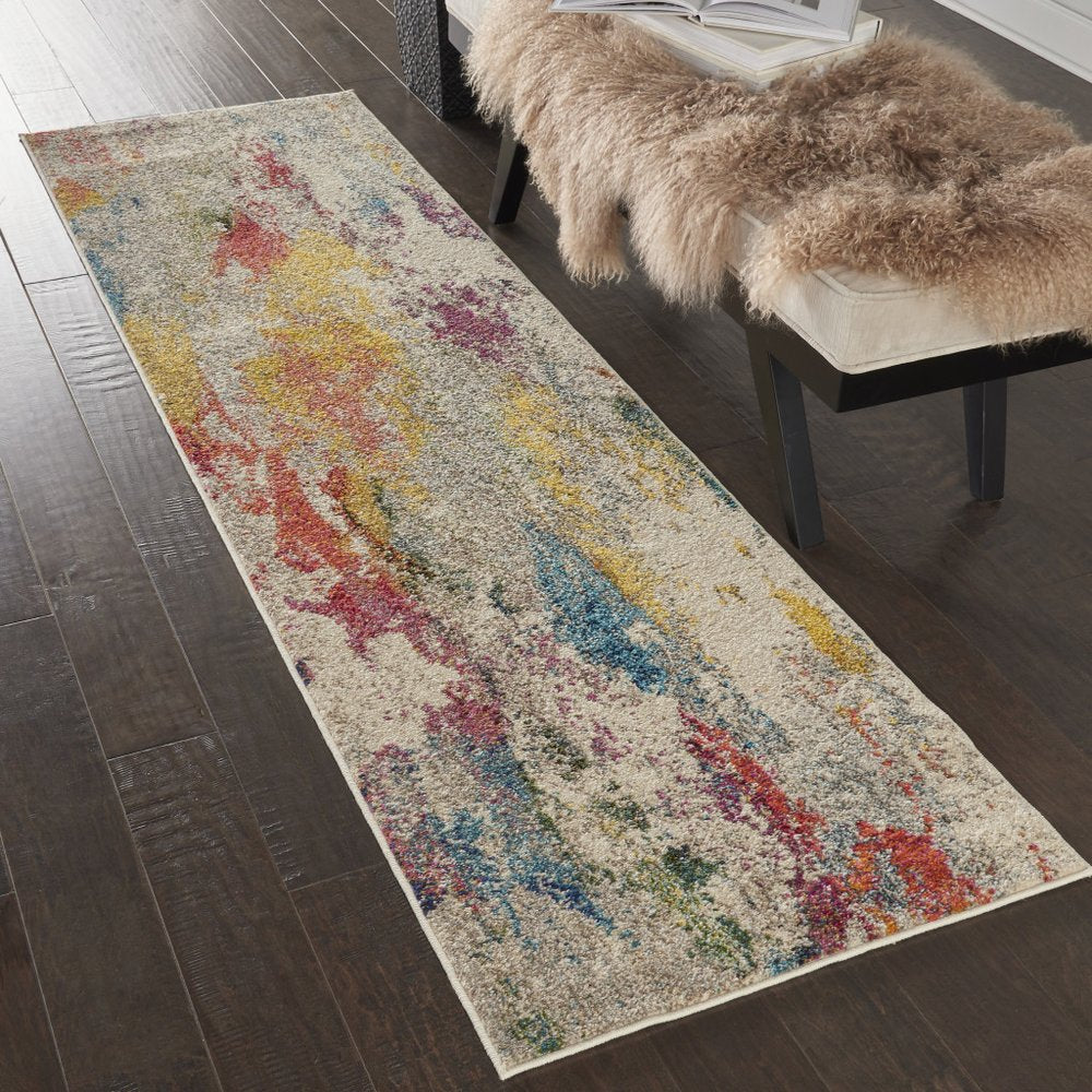 2' X 6' Ivory Abstract Power Loom Non Skid Area Rug