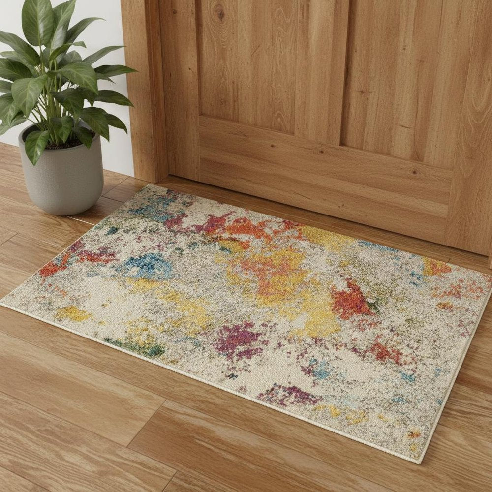 2' X 4' Ivory Abstract Power Loom Non Skid Area Rug