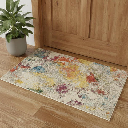 2' X 4' Ivory Abstract Power Loom Non Skid Area Rug