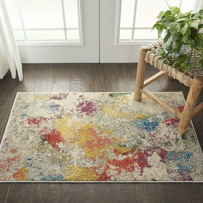 2' X 4' Ivory Abstract Power Loom Non Skid Area Rug
