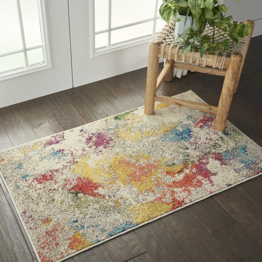 2' X 4' Ivory Abstract Power Loom Non Skid Area Rug