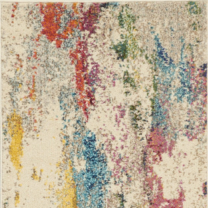 2' X 8' Ivory Abstract Power Loom Non Skid Runner Rug