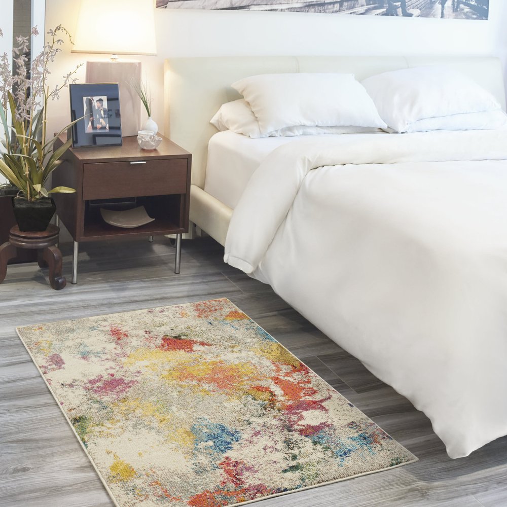 3' X 5' Ivory Abstract Power Loom Non Skid Area Rug