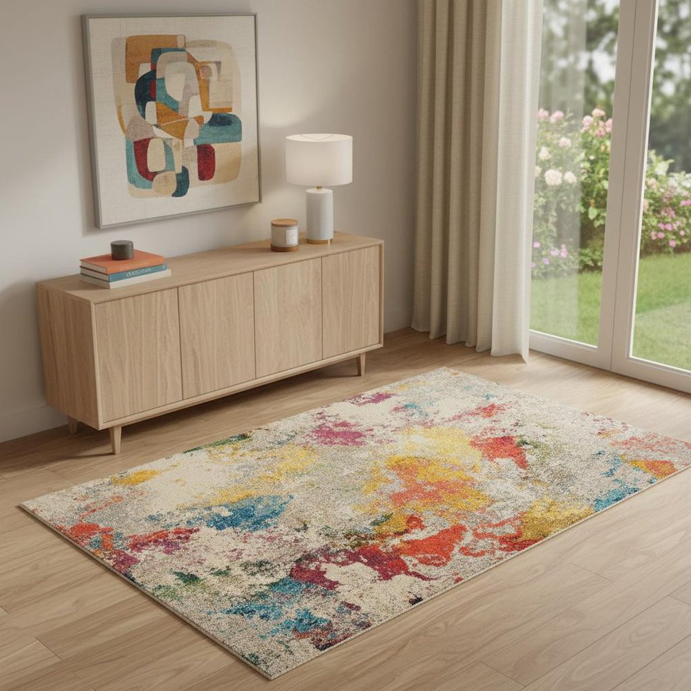 4' X 6' Ivory Abstract Power Loom Non Skid Area Rug