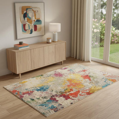 4' X 6' Ivory Abstract Power Loom Non Skid Area Rug