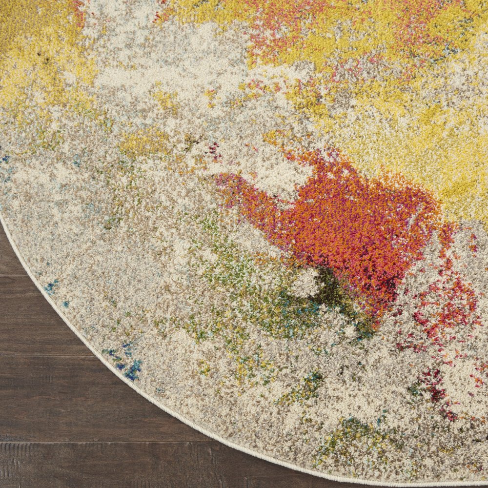 4' Ivory Abstract Round Rug
