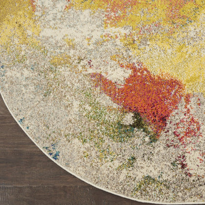 4' Ivory Abstract Round Rug