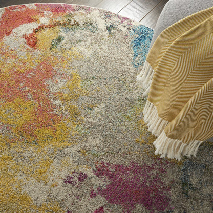 4' Ivory Abstract Round Rug