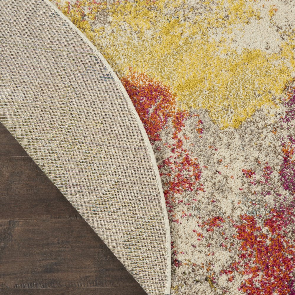 5' X 5' Ivory Round Abstract Power Loom Non Skid Area Rug