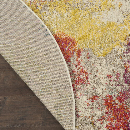 5' X 5' Ivory Round Abstract Power Loom Non Skid Area Rug