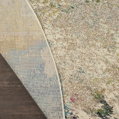 8' X 8' Ivory Round Abstract Power Loom Non Skid Area Rug