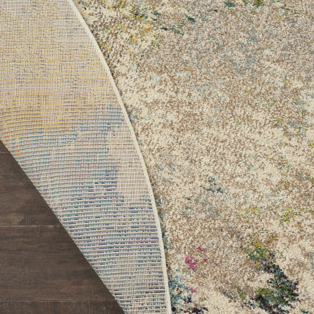 8' X 8' Ivory Round Abstract Power Loom Non Skid Area Rug