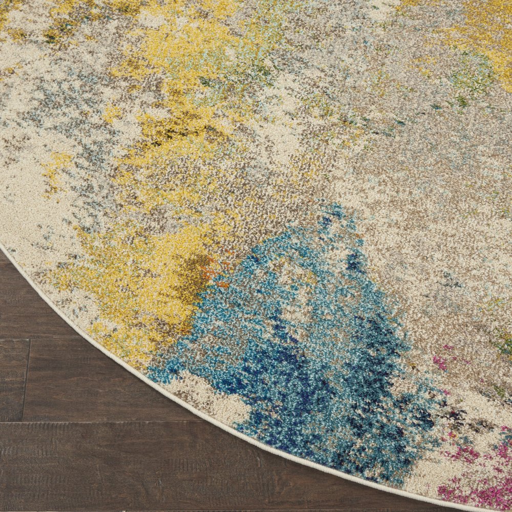 8' X 8' Ivory Round Abstract Power Loom Non Skid Area Rug