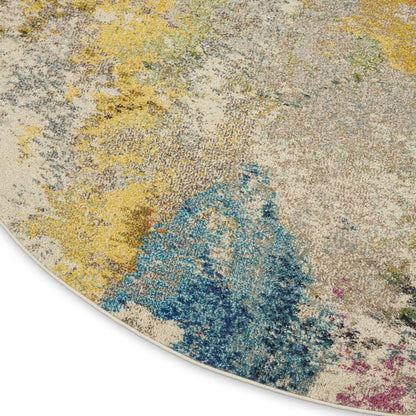 8' X 8' Ivory Round Abstract Power Loom Non Skid Area Rug