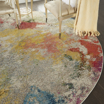 8' X 8' Ivory Round Abstract Power Loom Non Skid Area Rug