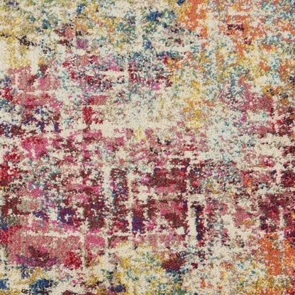 2' X 6' Pink Abstract Power Loom Distressed Non Skid Area Rug