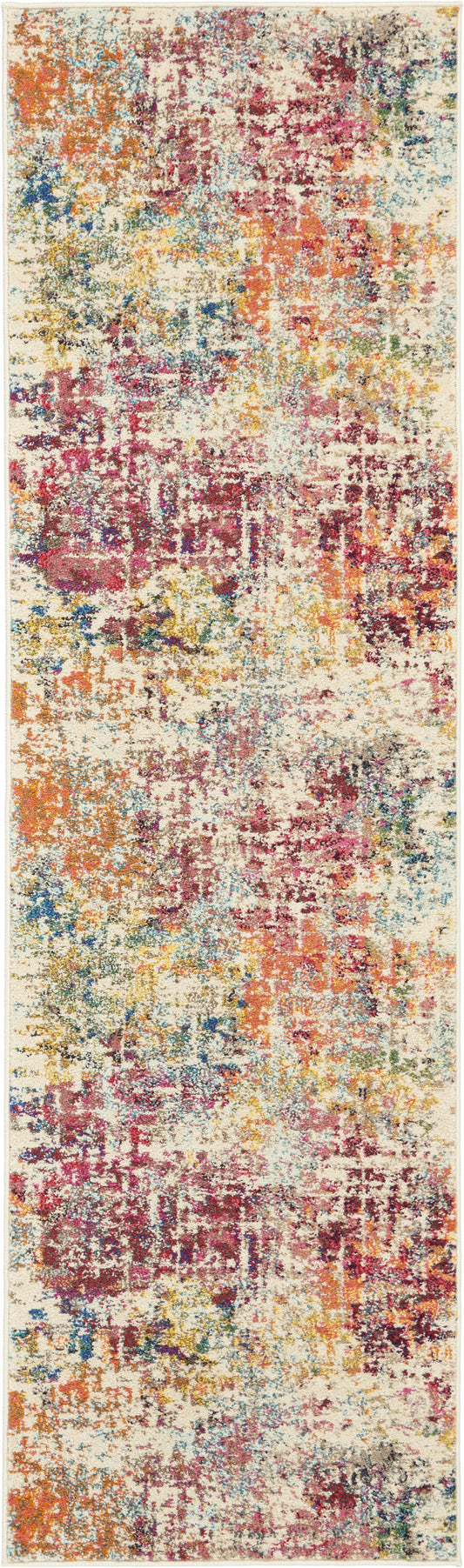 2' X 6' Pink Abstract Power Loom Distressed Non Skid Area Rug