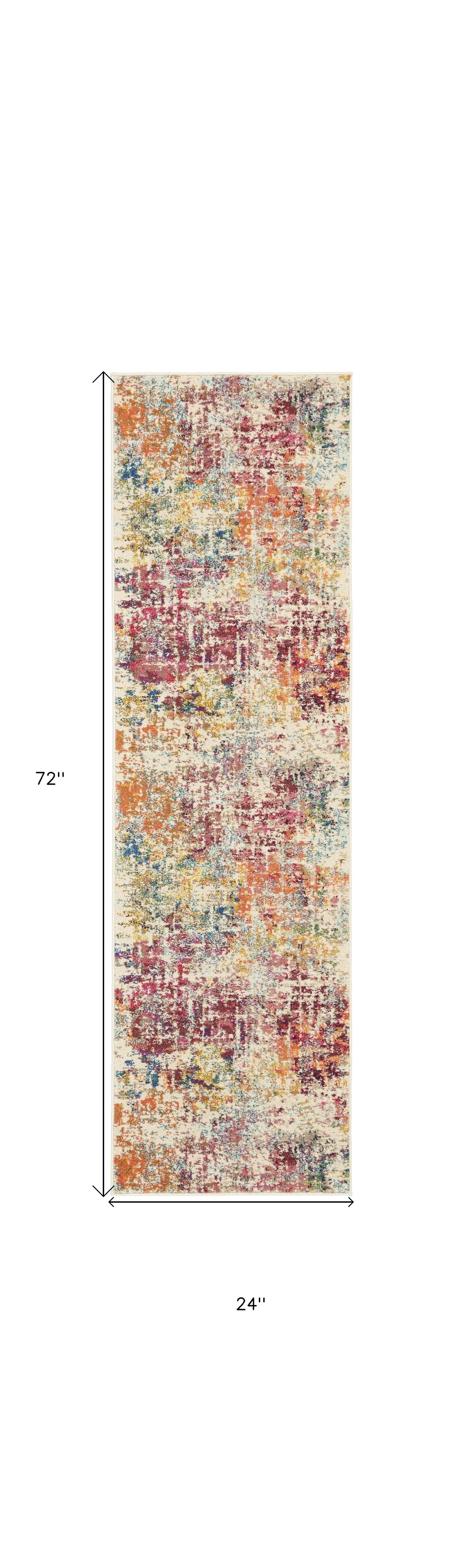 2' X 6' Pink Abstract Power Loom Distressed Non Skid Area Rug